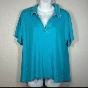 Jane And Delancey Blue Distressed Collard Casual Top Size Large
